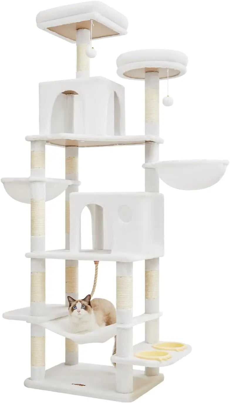 Cat Tree, 71.7-Inch Cat Tower for Indoor Cats, Plush Multi-Level Cat Condo with 13 Scratching Posts, 2 Perches, 2 Caves, Hammock