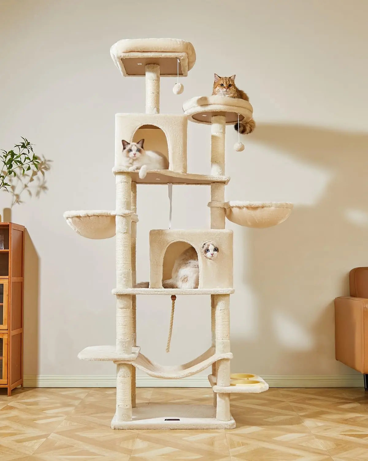 Cat Tree, 71.7-Inch Cat Tower for Indoor Cats, Plush Multi-Level Cat Condo with 13 Scratching Posts, 2 Perches, 2 Caves, Hammock