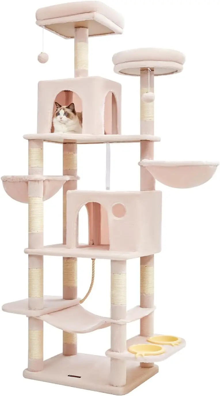 Cat Tree, 71.7-Inch Cat Tower for Indoor Cats, Plush Multi-Level Cat Condo with 13 Scratching Posts, 2 Perches, 2 Caves, Hammock