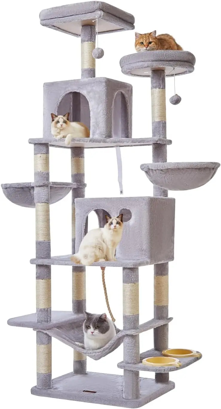 Cat Tree, 71.7-Inch Cat Tower for Indoor Cats, Plush Multi-Level Cat Condo with 13 Scratching Posts, 2 Perches, 2 Caves, Hammock