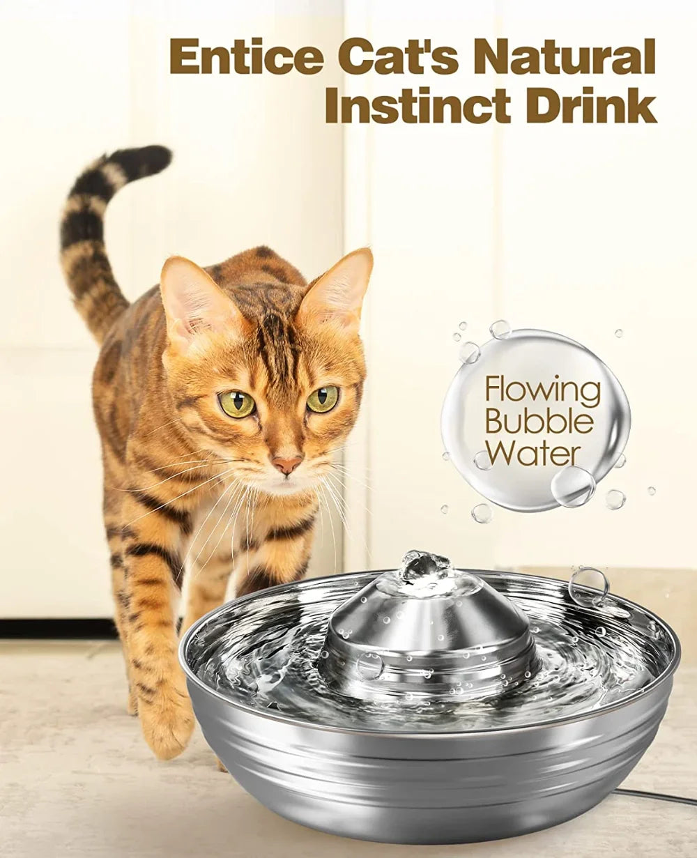 2L Stainless Steel Cat Water Fountain for Multiple Pets, Quiet, Low Noise, Dog Water Dispenser for Cats Dogs Feeder