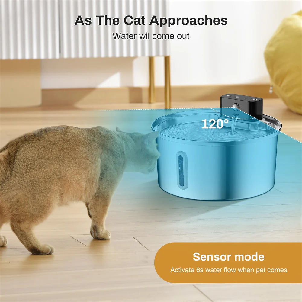 5V 3.2L/108oz Wireless Charging Sensor Cat Water Feeder Stainless Steel Cat Dog Drink Water Fountain Silent Water Level Window