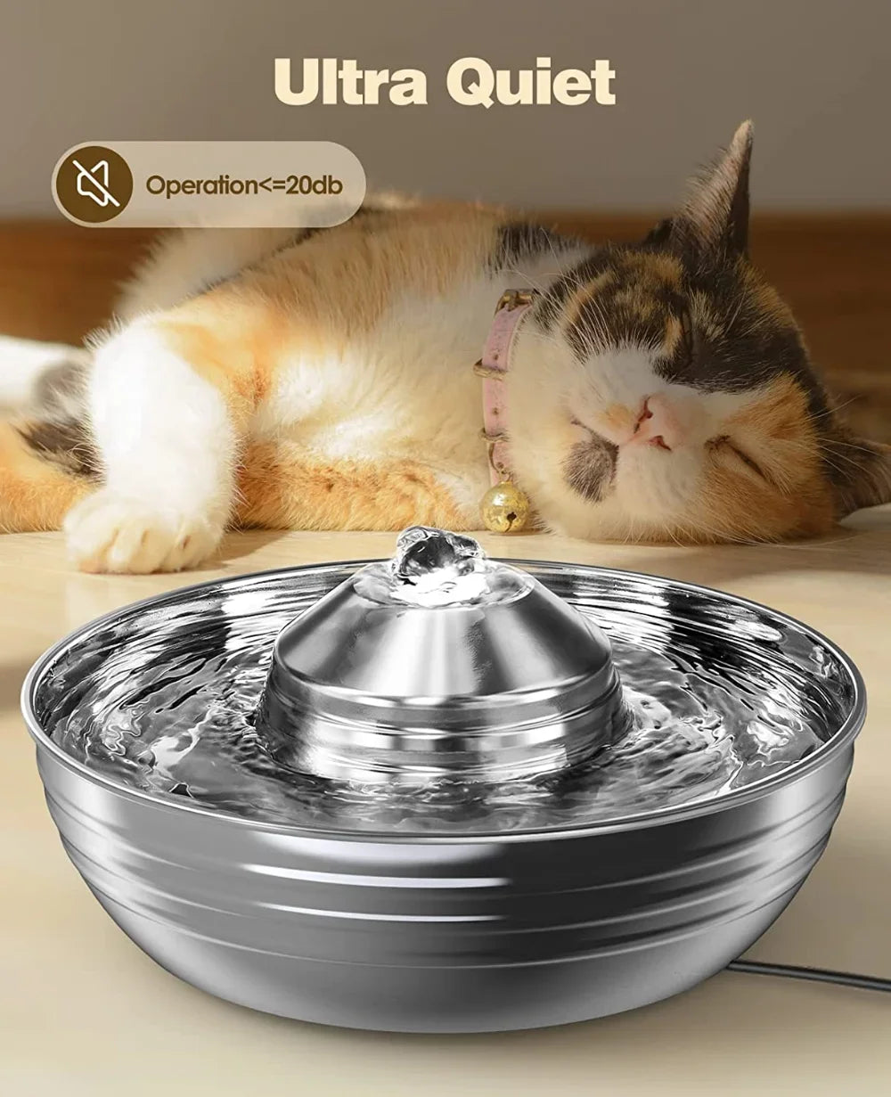 2L Stainless Steel Cat Water Fountain for Multiple Pets, Quiet, Low Noise, Dog Water Dispenser for Cats Dogs Feeder