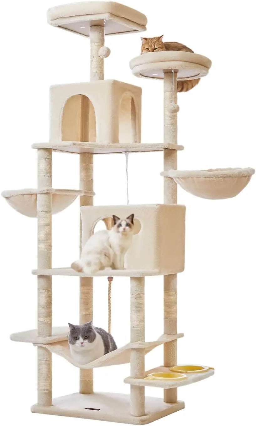 Cat Tree, 71.7-Inch Cat Tower for Indoor Cats, Plush Multi-Level Cat Condo with 13 Scratching Posts, 2 Perches, 2 Caves, Hammock